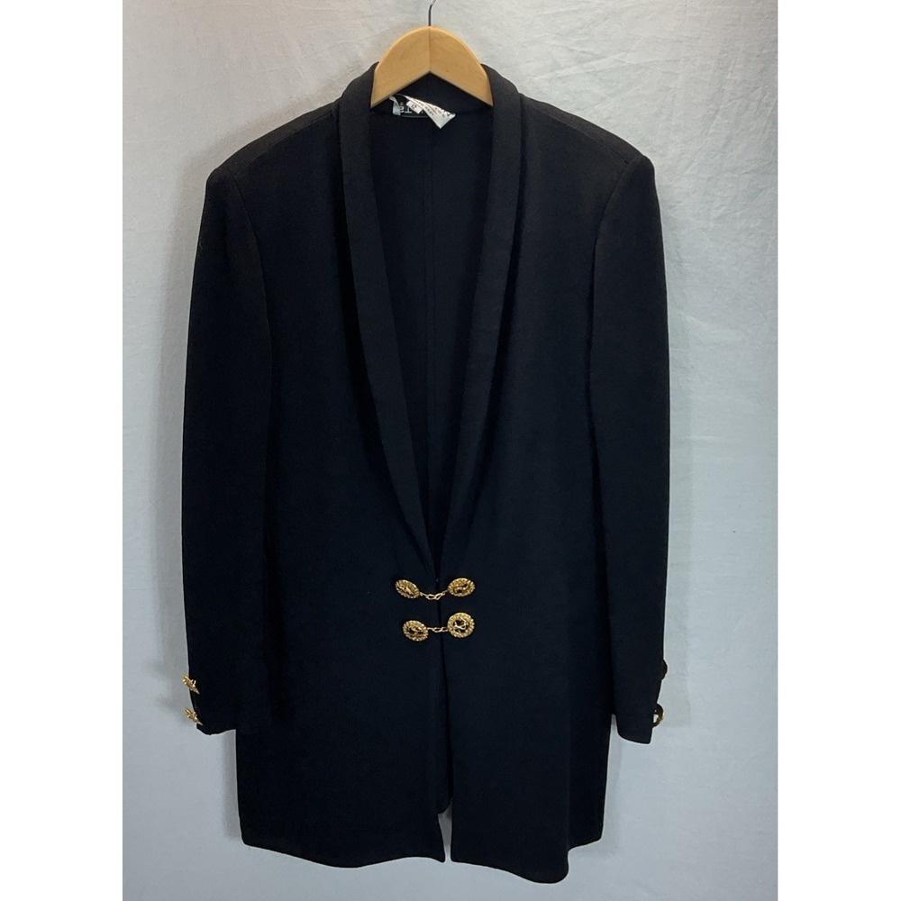 Vtg St John Collection Cardigan Long Gold Black Knit Old Money Sz 12 Minimalist